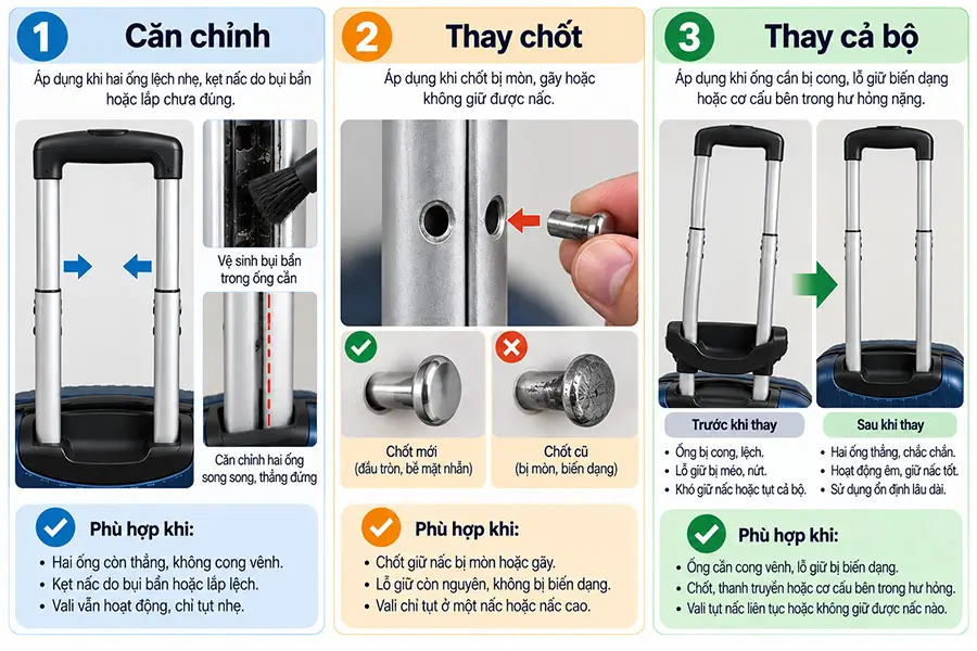 Căn chỉnh, thay chốt hoặc thay cả bộ cần