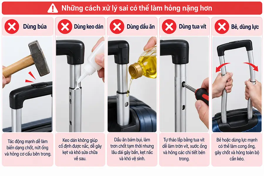 Không dùng lực mạnh hoặc keo để cố định chốt