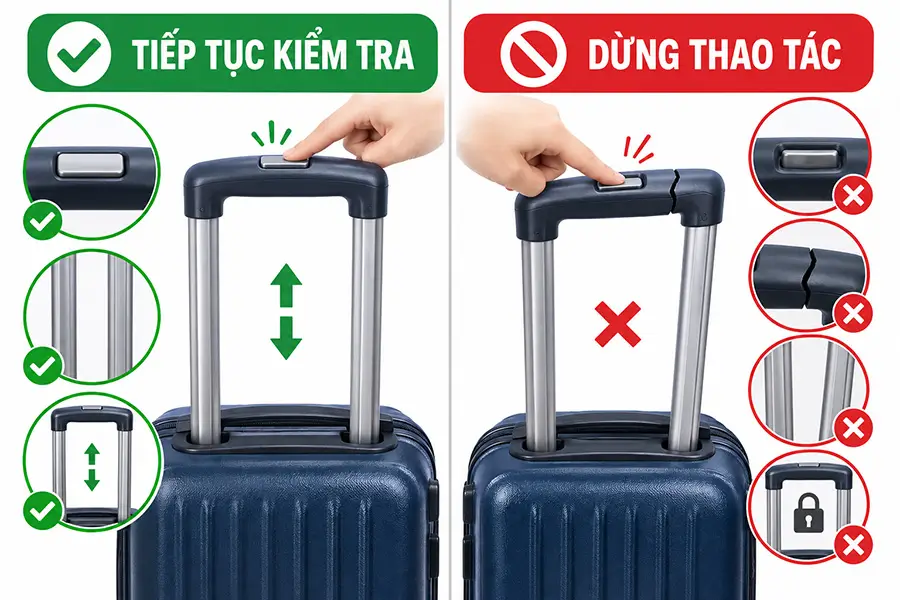Dừng thao tác khi nút mất đàn hồi hoặc cần khóa cứng